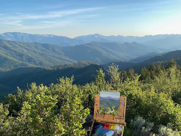 Oil painting in progress at Acorn Woman Lookout